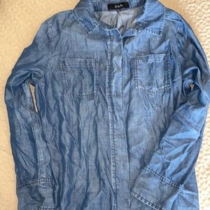 Joh denim shirt. High low too with frayed ends..